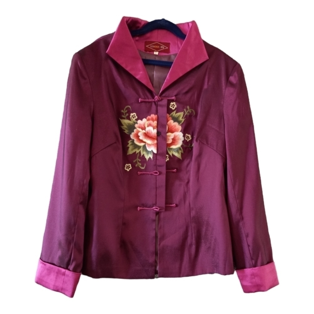 Women’s Hot pink Oriental Short Coat Size L In Excellent Used Conditi